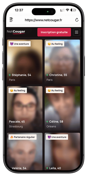 Le site NetCougar sur smartphone : profils de femmes cougars en ligne près de chez vous