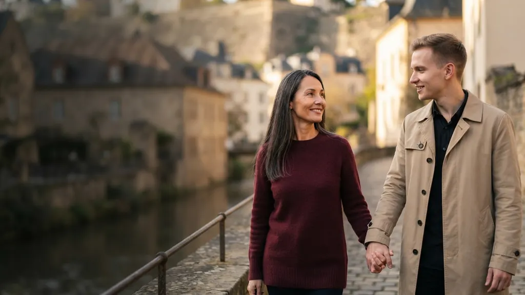 Couple cougar main dans la main au Grund à Luxembourg